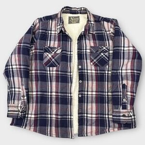 Natural Reflections Shirt Jacket Mens 2XL Sherpa‎ Lined Plaid Flannel Blue Warm